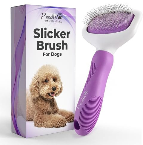 POODLIE Poodle Pet Slicker Brush - Effortlessly Removes Tangles, Mats & Loose Hair | For Short or Long Hair | Purple