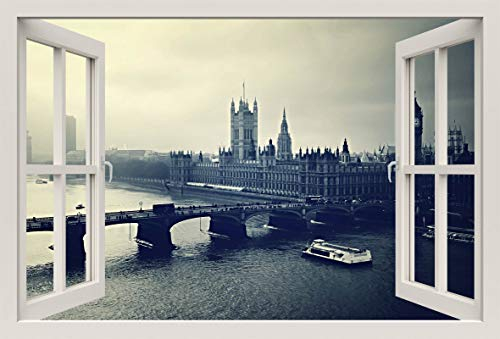 Unified Distribution London Big Ben - Wandtattoo mit 3D Effekt, Aufkleber für Wände und Türen Größe: 92x61 cm, Stil: Fenster