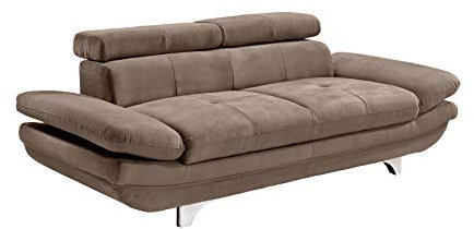 Mivano Zweisitzer-Sofa Enterprise / 2er-Couch mit verstellbaren Kopfstützen und Armlehnen / 218 x 72 x 104 / Mikrofaser-Bezug, hellbraun