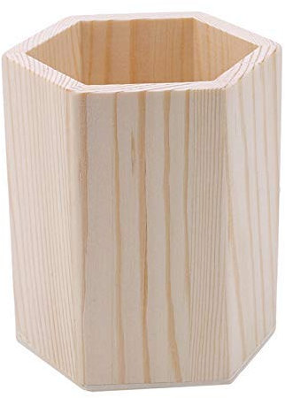 Pot à crayons en bois lisse - Organiseur de bureau en bois de bambou - Rangement pour papier à lettre - Hexagon - Taille 3 utile et pratique