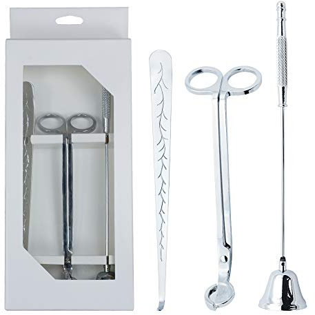 Tidelence Kerzenlöscher, Dochtschneider, Kerzen-Zubehör-Set, Kerzendochtlöffel mit Geschenkpaket, 3-in-1-Kerzen-Werkzeug-Set, ideal für Duftkerzenliebhaber (Silber)