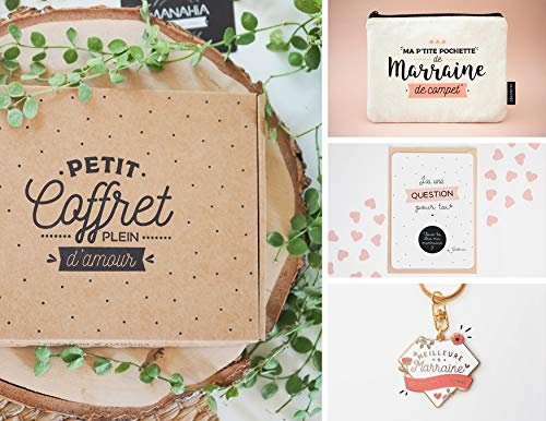 Manahia Coffret Demande Marraine C2 | Pochette, Porte-clés et Carte pour Marraine | Cadeau Marraine | Annonce de Marraine - Baptême | Carte à gratter Marraine | Pochette Marraine | Porte-clés Marraine