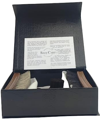 Hebold Schuhputzkiste 6-teilig Made in Germany - Luxus, Wertigkeit und Nachhaltigkeit vereint - Praktisch verpackt in edlem Geschenkkarton mit schwarzer Reptillederoptik