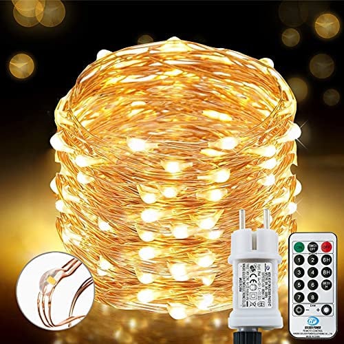 Ghirlanda luminosa con 220 LED, 25 m, 8 modalità, ghirlanda luminosa impermeabile, esterno e interno in rame, con timer da remoto, per camera da letto, mobili da balcone, feste, Natale (bianco caldo)