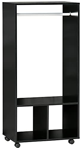 HOMCOM Mobiler Kleiderschrank Garderobe Schrank mit Regal 4 Schwenkräder für Wohnzimmer Schlafzimmer, Aluminiumlegierungen, 60 x 40 x 128 cm, Schwarz