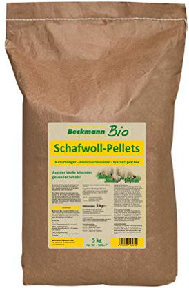 Beckmann Schafwoll-Pellets, 5 kg Naturdünger mit Langzeitwirkung und Wasserspeicher-Funktion, Biodünger