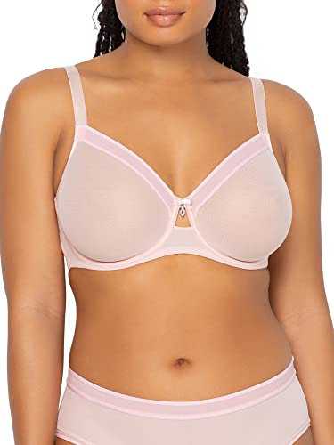Curvy Couture Sheer Mesh Full-Coverage Unlined Underwire-Bra Soutien-Gorge à Couverture Totale, Transparent, Rose pâle, 120F Femme