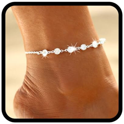 Handcess Boho Fußkettchen Silber Kristall Knöchel Armbänder Strass Fußkette für Frauen und Mädchen