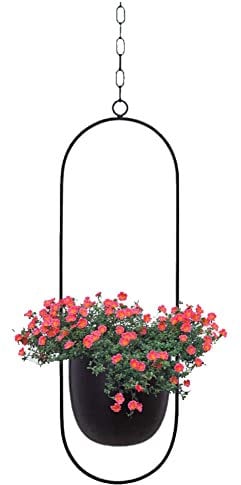 TENMEDARY Hängende Blumenampel Metall Blumentopf Schwarz Pflanzenampel für Innen Außen Terrasse Balkon Zimmerpflanzen, Sukkulenten, Luftpflanzen (Schwarz Oval)