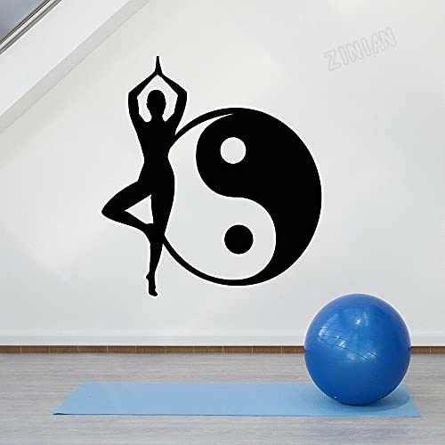 QIANGTOU Yin Yang Symbol Yoga Vinyl Wandtattoo Zimmer Zen Wandaufkleber Für Wohnzimmer Dekoration Schlafzimmer Vintage Wandbilder 75x82cm