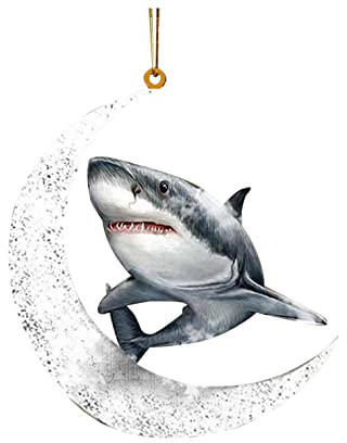 Xmiral Weihnachten Anhänger Christbaumschmuck Tieranhänger Kleine Ornamente für Schrank ktüren und Fenster (Mond Hai, 8.5 × 8.5 cm)