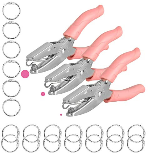 3er Lochzange 6mm 3mm 1,5mm Metall Locher für Papier Karten Prüfplaketten DIY Basteln usw. - Einloch-Locher mit weichem Griff - Einzellochstanzer Metall Lochstanzer mit 20pcs Ringe von LUNEKUCK
