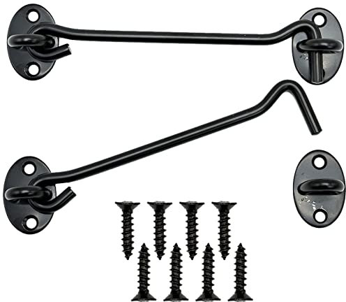 2 Pezzi Gancio Finestra,Gancio per Cabina in Acciaio Inossidabile Nero,Serratura a Gancio per Cancello,con Viti di Montaggio per Cancello Del Capannone o Porta Del Garage(15cm)