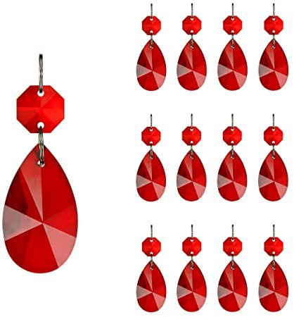 Goldhaitai Kristall-Kronleuchter-Prismen-Teile mit achteckigen Glasperlen, 38 mm, für Kronleuchter, Hochzeit, Party, Weihnachtsdekoration, Rot, 12 Stück