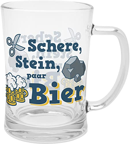 GRUSS & CO Bierglas mit Spruch Schere, Stein | Glas, 60 cl, Bierglas mit Motiv | Männergeschenk, Geschenk lustig | 47841