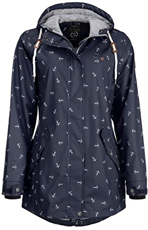Dry Fashion Damen Regenmantel Cuxhaven mit Anker-Print - Regenjacke Jacke für Frauen mit verstellbarer Kapuze Winddicht Wasserdicht in Navy Größe 36