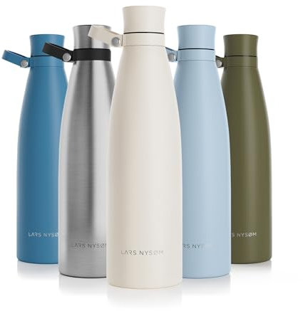 LARS NYSØM Gourde INOX 1000ml | 1L Bouteille d’eau isolée | Gourde étanche pour Le Sport, la Bicyclette, Les Enfants (Almond Beige, 1000ml)