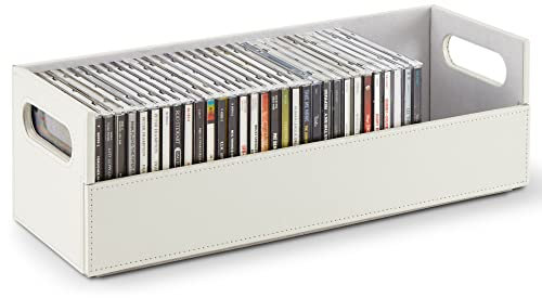 Stock Your Home, Scatola porta CD in ecopelle, adatta per organizzare e riporre custodie di film, DVD, cassette, nastri; può contenere fino a 40 CD (bianco)