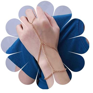 Allereya Boho Layered Slave Armband Gold Slave Armband Fingerring Armband Braut Hand Armband Harness Kette Schmuck für Frauen und Mädchen (Gold)