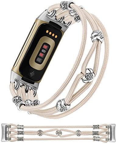 Wearlizer Kompatibel mit Fitbit Charge 6/Charge 5 Armband für Frauen Männer, Perlenarmbänder dehnbar geflochtene Solo Loop Nylon, niedlich weiches elastisches Ersatzband für Charge 6/Charge 5