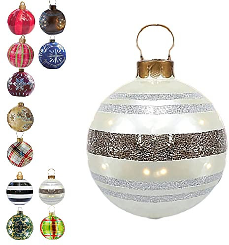 NAUXIU Riesen Weihnachtskugeln Garten,Outdoor Christmas PVC Aufblasbarer Verzierter Ball,riesiger Aufblasbarer Weihnachtsball Weihnachtsbaumschmuck,23,6 Zoll Weihnachtsaufblasbare Bälle