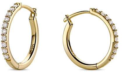 Miore Diamant Ohrringe Damen klassische runde Hoops mit 0,20 Ct Diamanten im Brillantschliff Eternity Creolen aus Gelbgold 14 Karat/ 585 Gold, Ohrschmuck 15 mm