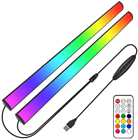 Ferswe 2Pcs RGB Gaming Lights, Dreamcolor RGB Light Bar with Remote Control,Dimmable and Speed Adjustable, Color Changing Ambient Light for PC Backing Lighting and Desk Gaming