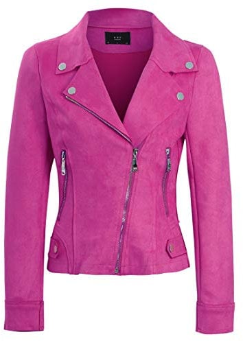 SS7 Womens Faux Suede Biker Jacket Fuchsia