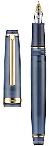 Jinhao 82 Acrylic Fountain Pen, Iridium Medium Nib with Ink Converter, Transparent Dark Blue Classic Design Smooth Writing Pen (Gold Trim)