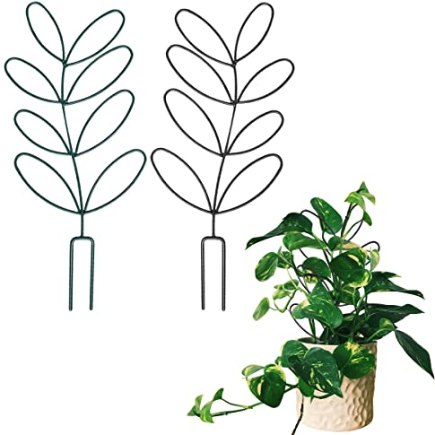 Lot de 2 treillis de jardin en fil métallique en forme de petite feuille grimpante pour plantes d'intérieur