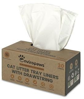Enviropaws 30 XL Cat Litter Tray Liners | Biodegradable & Compostable | Improved Quality | With Drawstrings | Extra Large | Leak Proof | Cat Litter Bags for Large Litter Boxes | 90x43cm | 2 Mil Thick