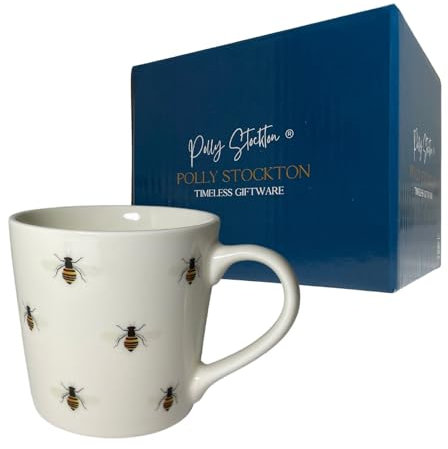 Polly Stockton - Tazzine Caffe Particolari Con Api. Grande Tazza Colazione, 400ml. Nuova Porcellana Ossea Tazzine Da Caffe. Tazza Ape Per Gli Amanti Degli Animali, Regali Per Donna E Uomo.