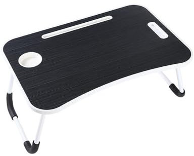 Foldable Laptop Table, Laptop Bed Tray Table for Bed, Sofa, Dinner Bed Portable Bed Desk with Sturdy Portable Cup Holder for Eating, Writing, Working, Black