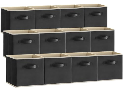 Lifewit 12 Stück Aufbewahrungswürfel, Aufbewahrungsbox aus Stoff, Ordnungsboxen aus Vliesstoff mit Griff für Würfelregal, Faltbox, Kleideraufbewahrung, Kallax Boxen, 33 X 33 X 33 cm,Schwarz