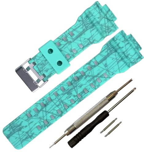 Rihahisy G-Shock Ersatz-Uhrenarmbänder für Casio G-Shock GLS-8900/GW-8900/GA-110/GA-100C/GA-120/GD-110/GLS-100, 16 mm, Türkis gestreift