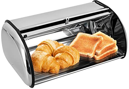 Donened Edelstahl Brotbox mit Deckel, 43.5 * 27 * 18cm Brotkasten Brotbehälter Rollbrotkasten mit Belüftunglöchern Brot Lange Aufbewahren