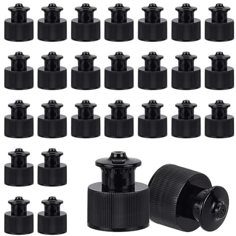 OLYCRAFT 100 Black Plastic Push Pull Replacement Caps, 24mm Inner Diameter, Twisted Sport Bottle Lid, for Water Bottle Replacement Tops, Sports Bottle Lid