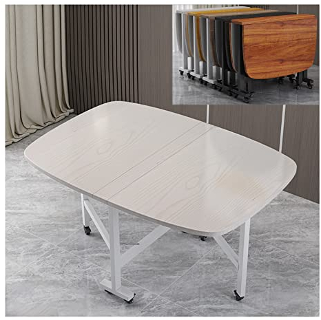 Klappbarer Drop-Leaf-Esstisch,ausziehbarer Holz-Esstisch mit Universalrad,multifunktionaler,platzsparender Tisch und Stühle für Restaurant,Wohnzimmer,Terrasse (weiß,120 x 70 cm)