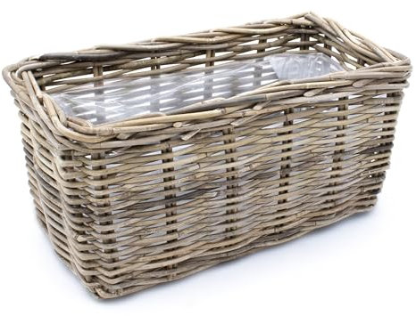 Spetebo Fioriera in vimini naturale, 40 cm, rettangolare, in rattan con pellicola, decorazione da giardino, 38991