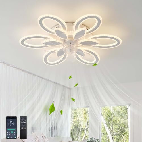 QINGYING 78W Ventilador Techo Con Luz Y Mando A Distancia, Lámpara Ventilador Techo Flor Diseño Silencioso Regulable, Luz Techo Ventilador Reversible 6 Velocidades Para Dormitorio Salón, Blanco