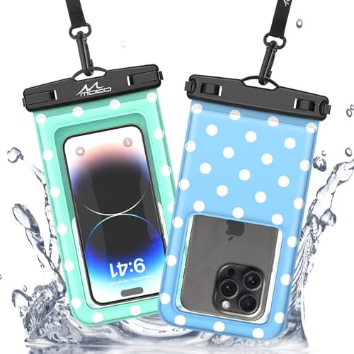 MoKo Grande Custodia Impermeabile per Telefono - 2 Pezzi Custodie Protettive Galleggianti per Acqua con Cordino Staccabile, per iPhone 15/14/13/Pro Max, Galaxy S23/S22 Ultra, Verde Menta + Blu Cielo