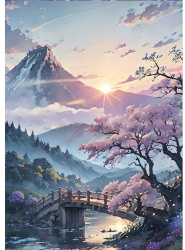 MXJSUA Fleurs DIY Diamant Painting Kit, Montagnes 5D Dessin Art du Diamant Complet Kits, Paysage Diamond Art Kits Strass Point de Croix Painting pour Adultes Débutants Maison Décor 30X40cm