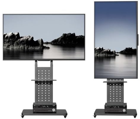 UNHO Supporto TV con Ruote Girevole: Carrello Porta TV da Terra Verticale Orizzontale Supporto tv Rotante per Schermo 32-65 Pollici Portata 50kg Max VESA 600x400mm Altezza Regolabile