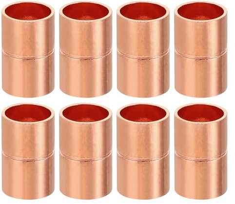 PATIKIL 8pcs Manchons à Souder en Cuivre, 10mm Raccords de Couplage Tuyau, Raccord de Tuyauterie Droit pour Raccordements Plomberie HVAC Climatisation Chauffage Réseaux, Épaisseur 0.8mm