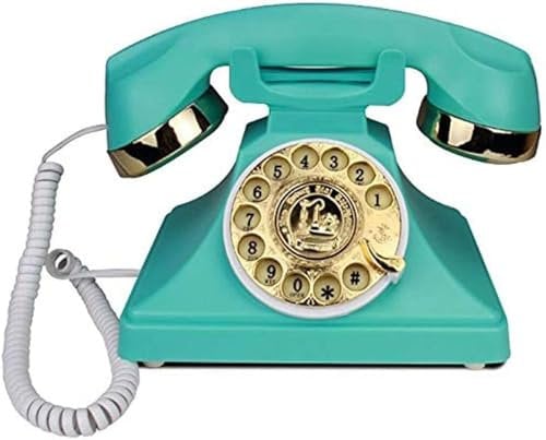 Telefono retrò con manopola rotativa, telefono fisso, campanello in metallo classico vecchio stile, funzione telefono con filo per la casa e l'arredamento, colore blu