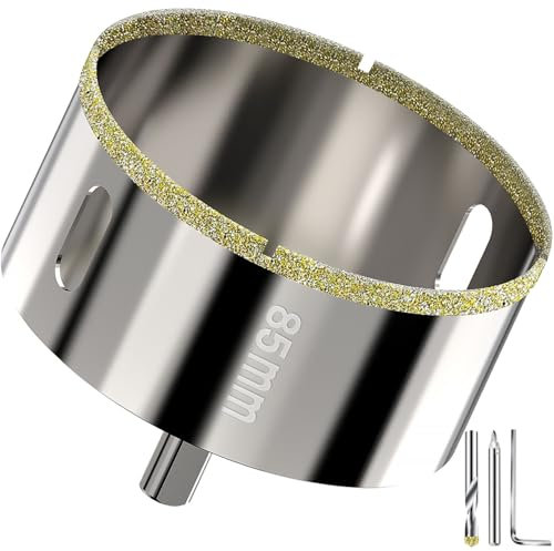 Fliesenbohrer, Diamant-Bohrkrone, Diamant-Lochsäge Ø 85mm, mit Zentrierbohrer - Diamantbohrer für harte Fliesen - Perfekte Bohrungen in harten Fliesen, Granit, Keramik, Ziegel, Marmor und Kalkstein