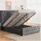 BED TIME UK Ottoman 5FT King Size Bed, Grey Plush Velvet Gas Lift Storage Bed Frame, Floor-Standing Chesterfield Headboard & Footboard