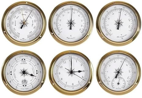 WOTZOV 3-in-1-Barometer, Zifferblattbarometer, traditionelles Barometer, Thermo-Hygrometer, für Heim-, Fischerboote und Boote, 6-TLG.