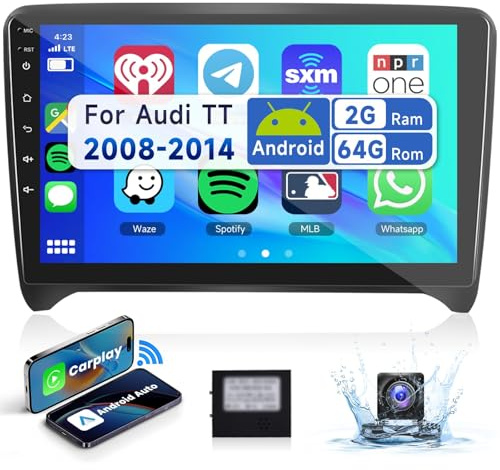 2G 64G Podofo 9'' Autoradio für Audi TT MK2 8J 2008-2014 Wireless Carplay Android Auto,Android 13 Radio 2 Din mit Bluetooth WiFi GPS HiFi RDS/FM,AHD Rückfahrkamera/Canbus