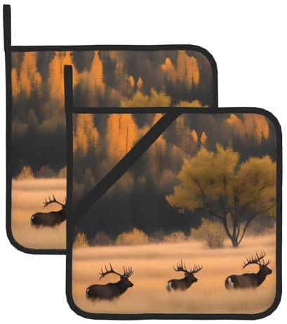 Topflappen für Wildtierjagd, Hirsch, Bär, Elch, Grill, Topflappen, hitzebeständige Topflappen, heiße Pads, Kochen, Backen (2er-Pack)